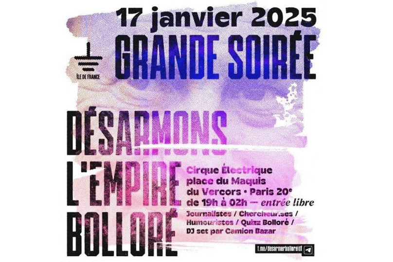 17 janvier : soirée « Désarmer Bolloré » à Paris